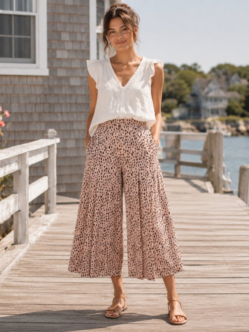 Anthropologie Isobel Wide Leg Pleated Crop Pants